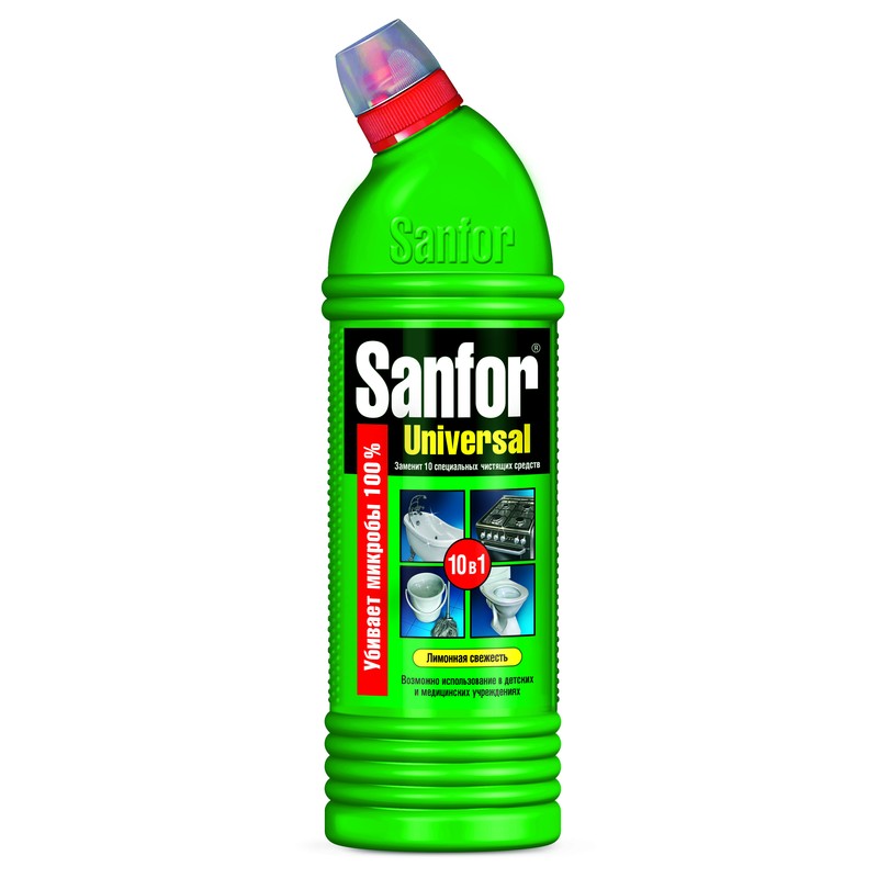 Средство 5. Санфор — это чистящее и дезинфицирующее средство, очищает сантехнику и трубы