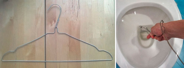 Старая металлическая вешалка — альтернатива тросу, эффективно справляется с засорами на кухне и в ванной